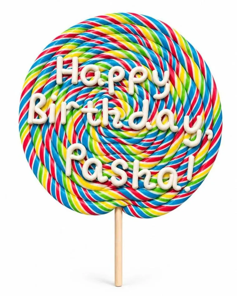 Льодяник-велетень із написом Happy Birthday, Pasha