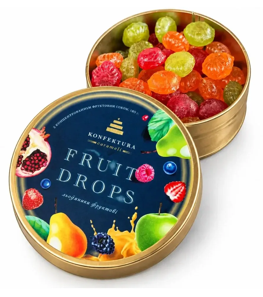 Золота баночка Fruit Drops 180 г із фруктовими льодяниками