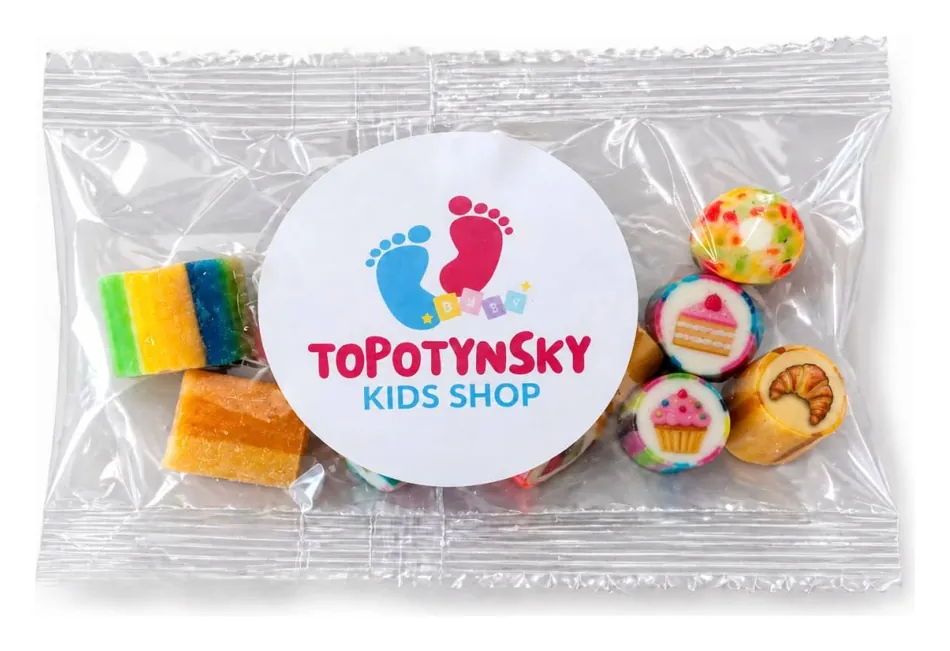 Пакетик карамелі з наліпкою Topotynsky Kids Shop — смак десерту