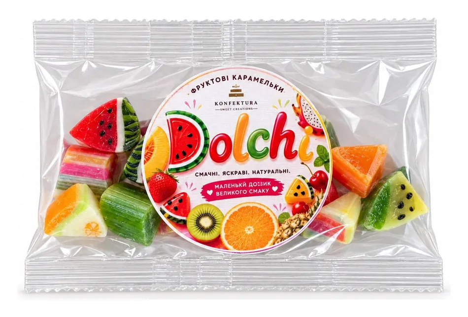 Пакетик карамелі Dolchi у вигляді фруктових дольок